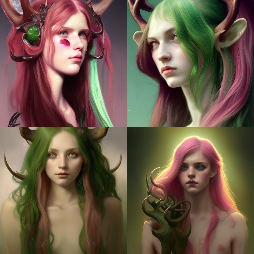Satyr Girl Portrait with Pink Hair in Digital Art