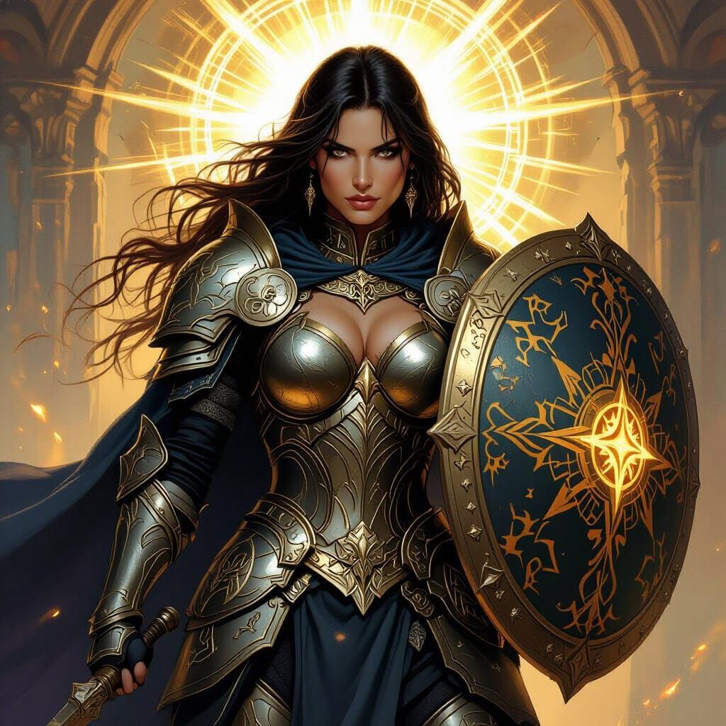 Divine Female Warrior in Epic Fantasy Armor