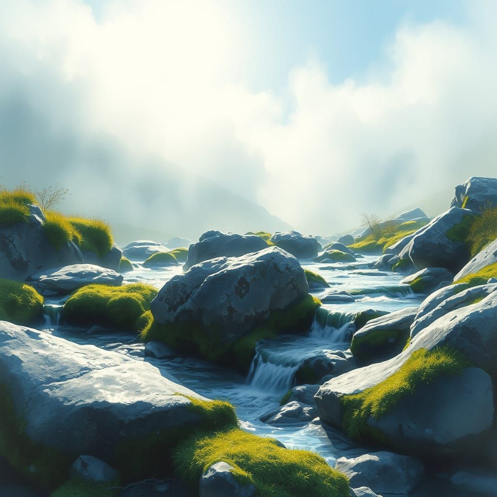 Serene Spring Alpine Landscape with Mountain Stream