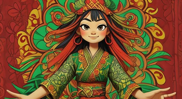 Indonesian Batik Dancer in Forest: Traditional Textile Art