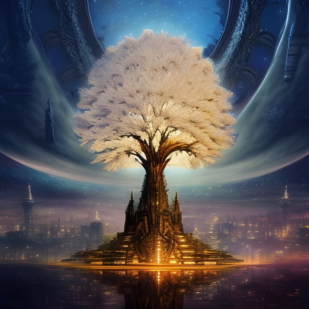 Crystal Bonsai Cityscape in Digital Painting Style