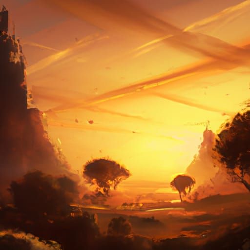 Epic Sunset Digital Matte Painting