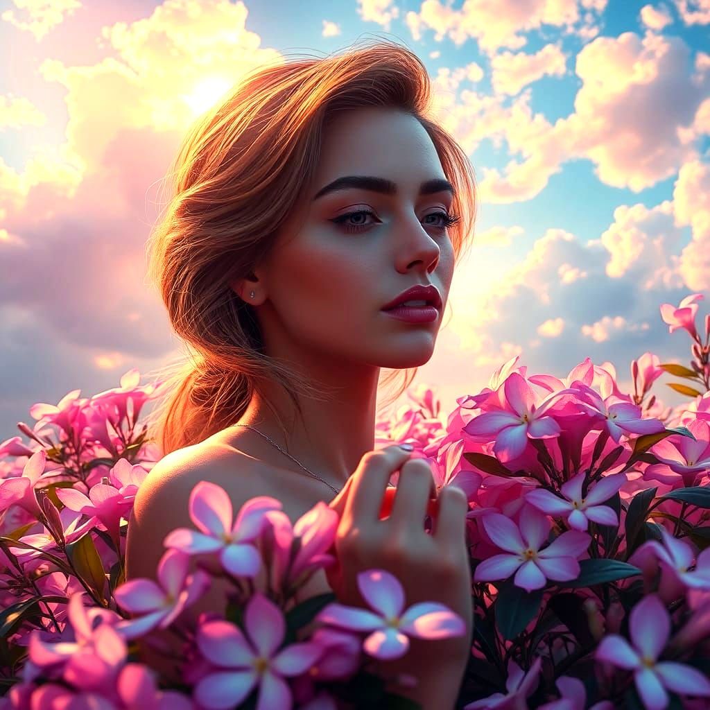 Jasmine Flower Woman in Fantasy Garden Art