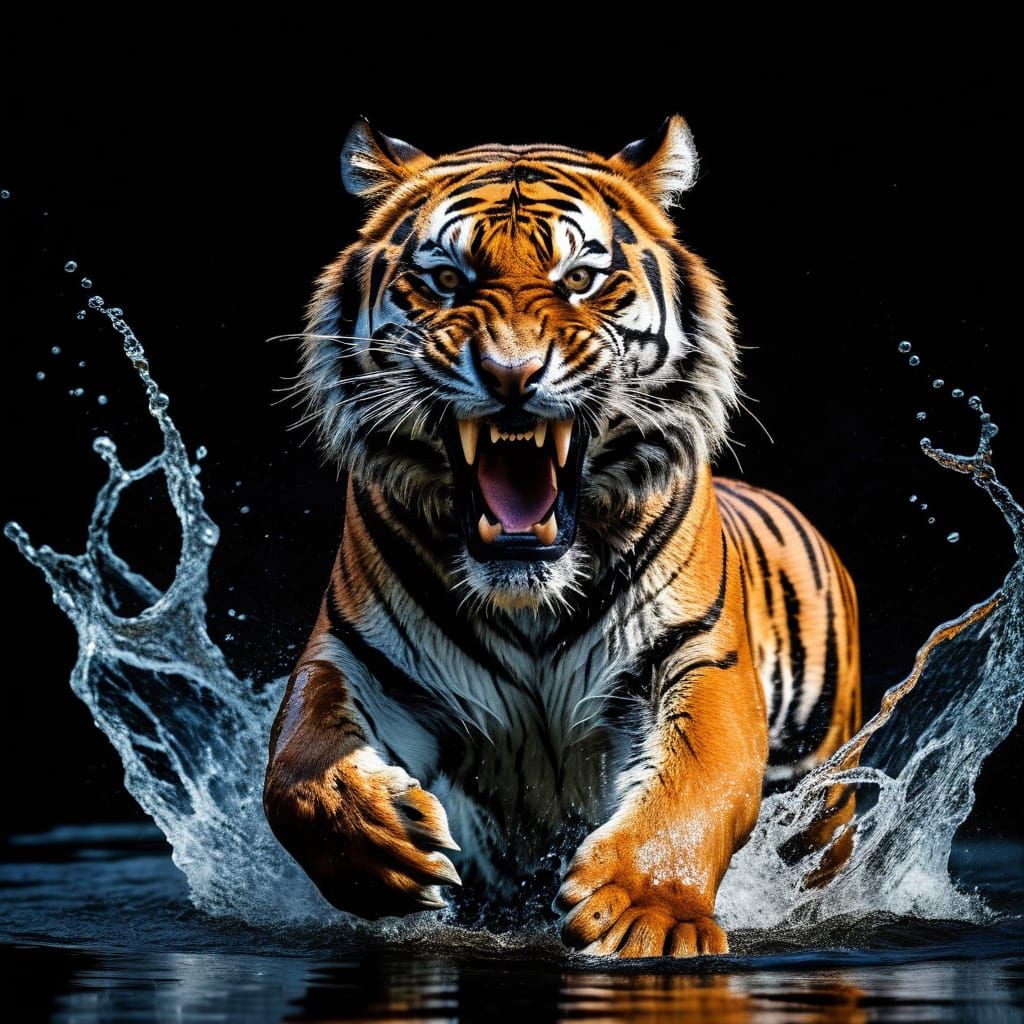 Tiger Leaps From Water in Dramatic Photography Style