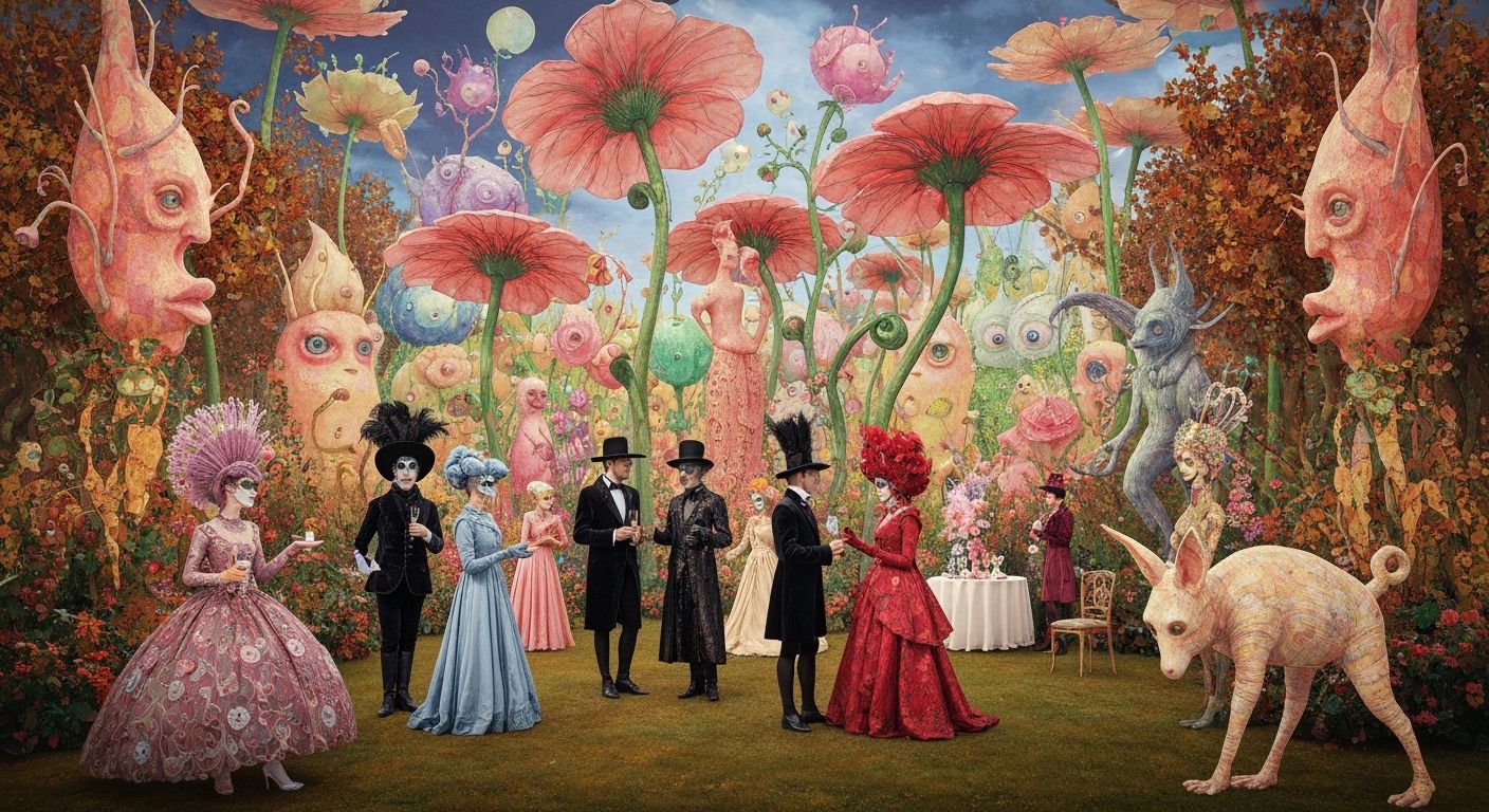 Surreal Garden Party in a Fantasy Autumn Collage