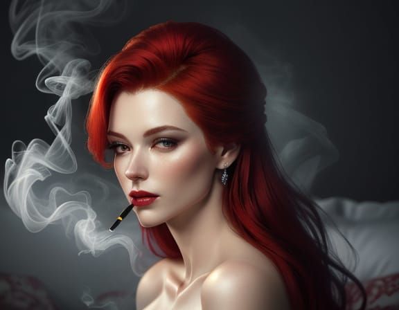 Ethereal Redhead Portrait on Satin Bed