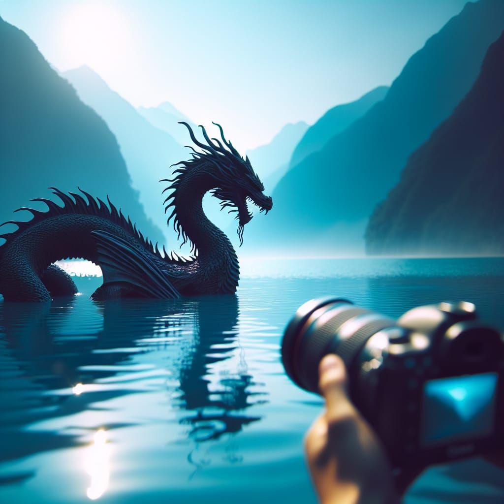 Black Dragon Emerges from Sapphire Lake