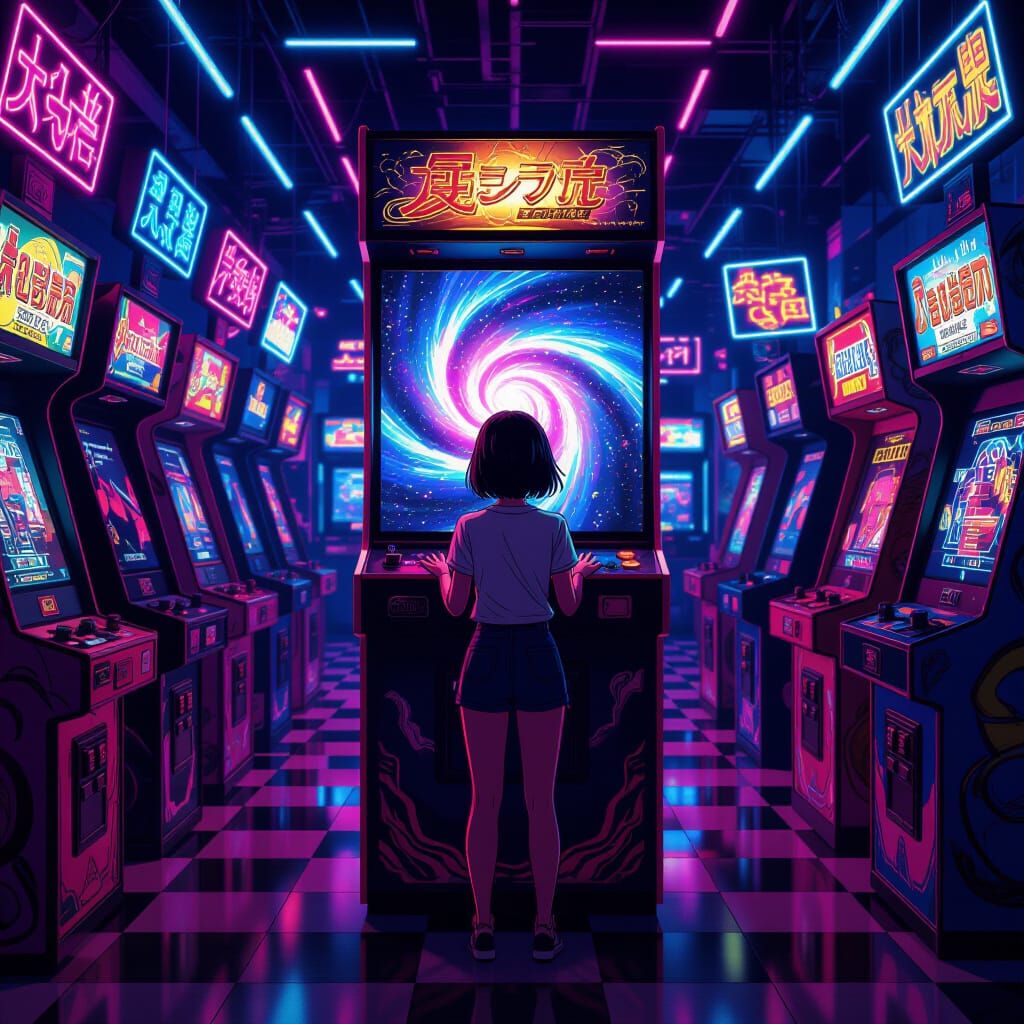 Sci-Fi Arcade Cabinet with Galactic Vortex