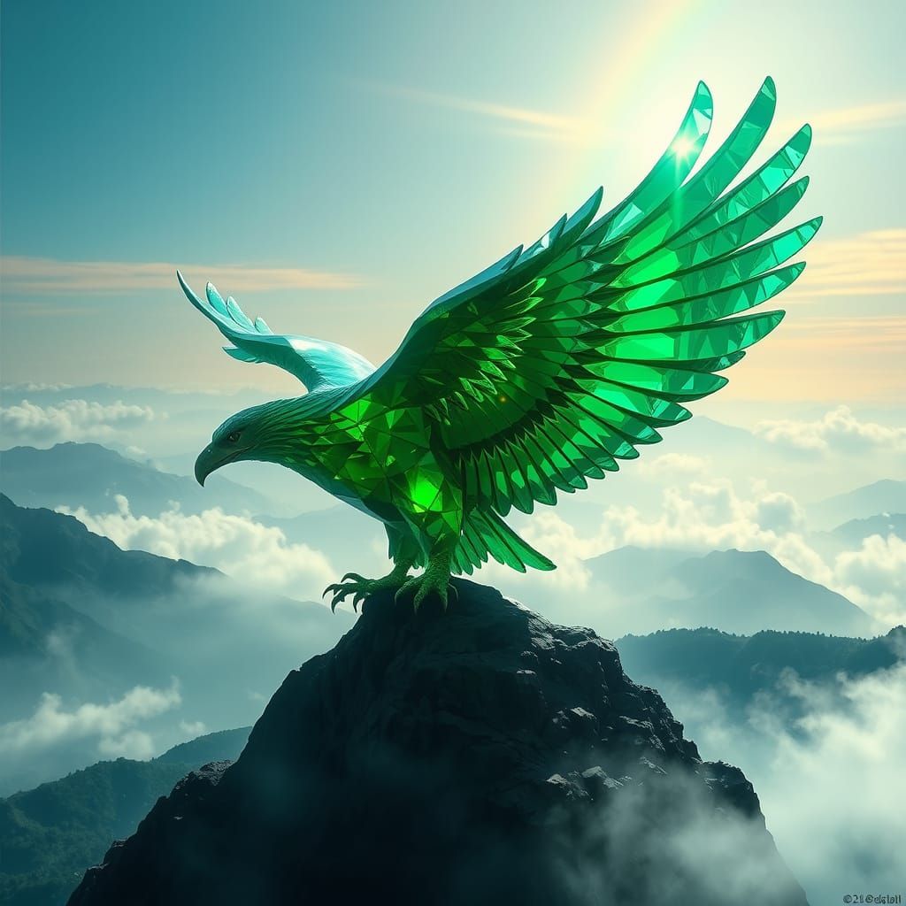 Emerald Eagle Gem Over Misty Valley: Splash Art