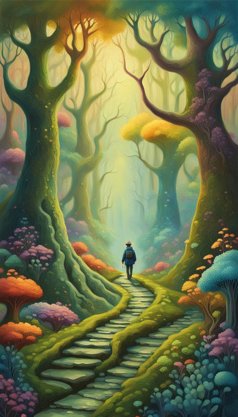 Mystical Forest Traveler in Folk-Art Fantasy Style