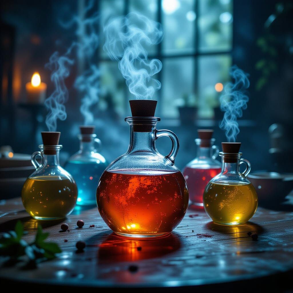 Magical Transforming Potions in Cinematic Film Still