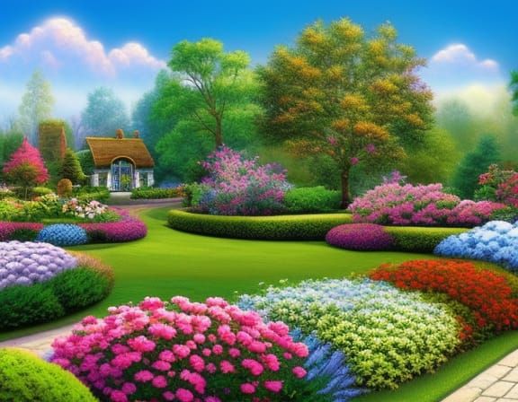 Idyllic Flower Garden in Storybook Style