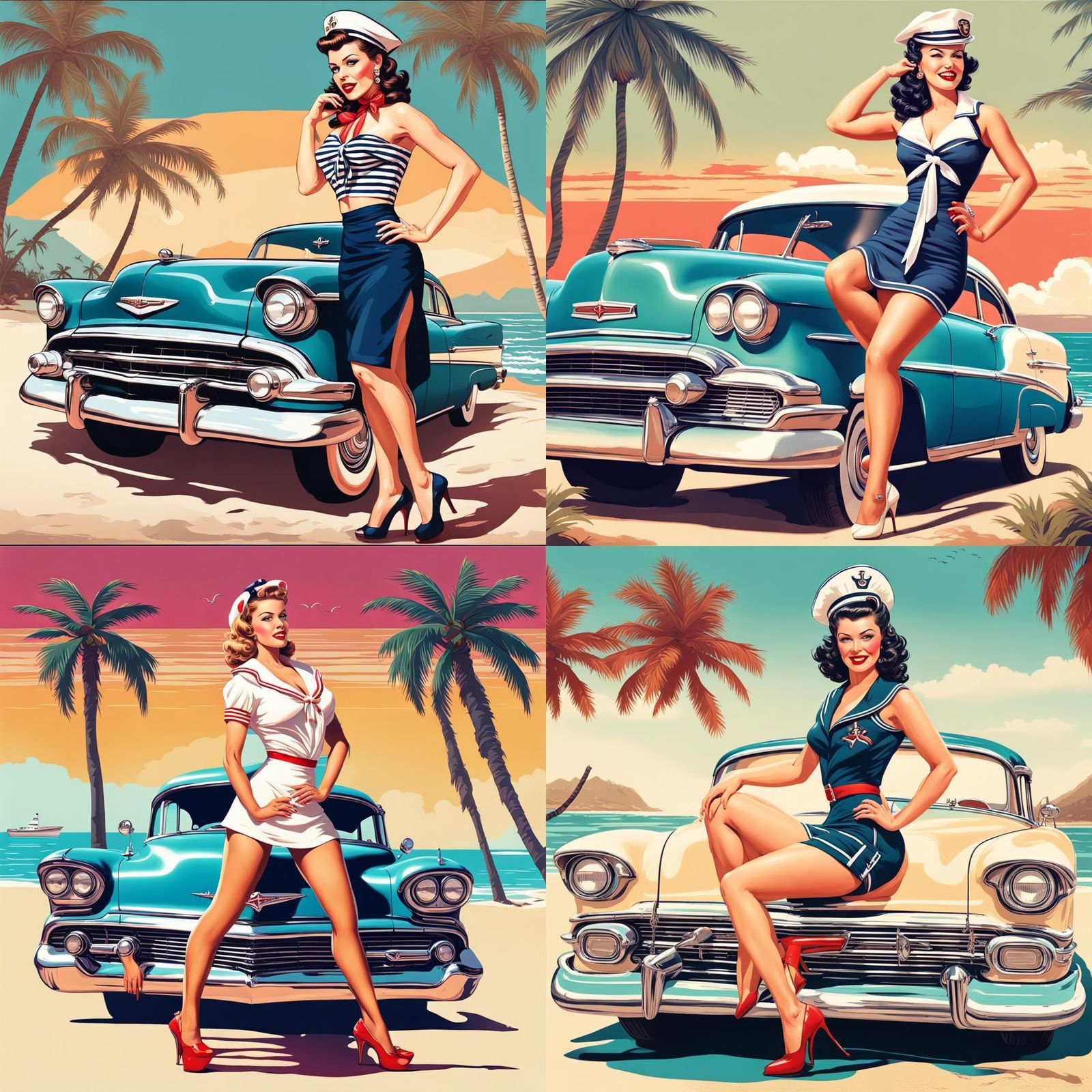 Vintage Pin-Up Girl in Digital Art Style