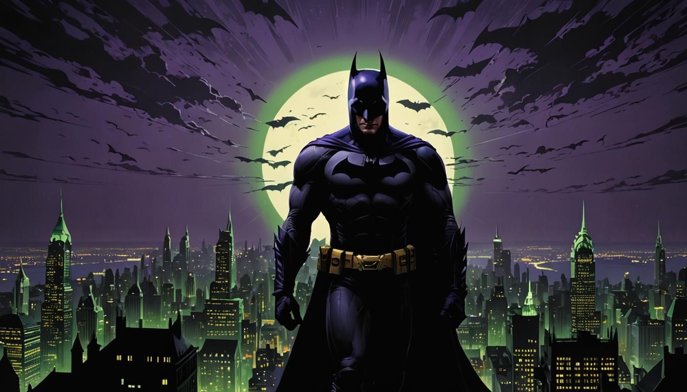 Batman Logo with Joker Silhouette in Gotham, Alex Ross Style