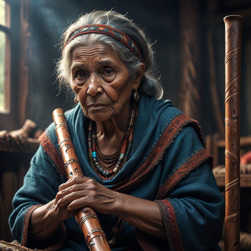 Hyperrealistic Grandma Plays Didgeridoo in High Definition
