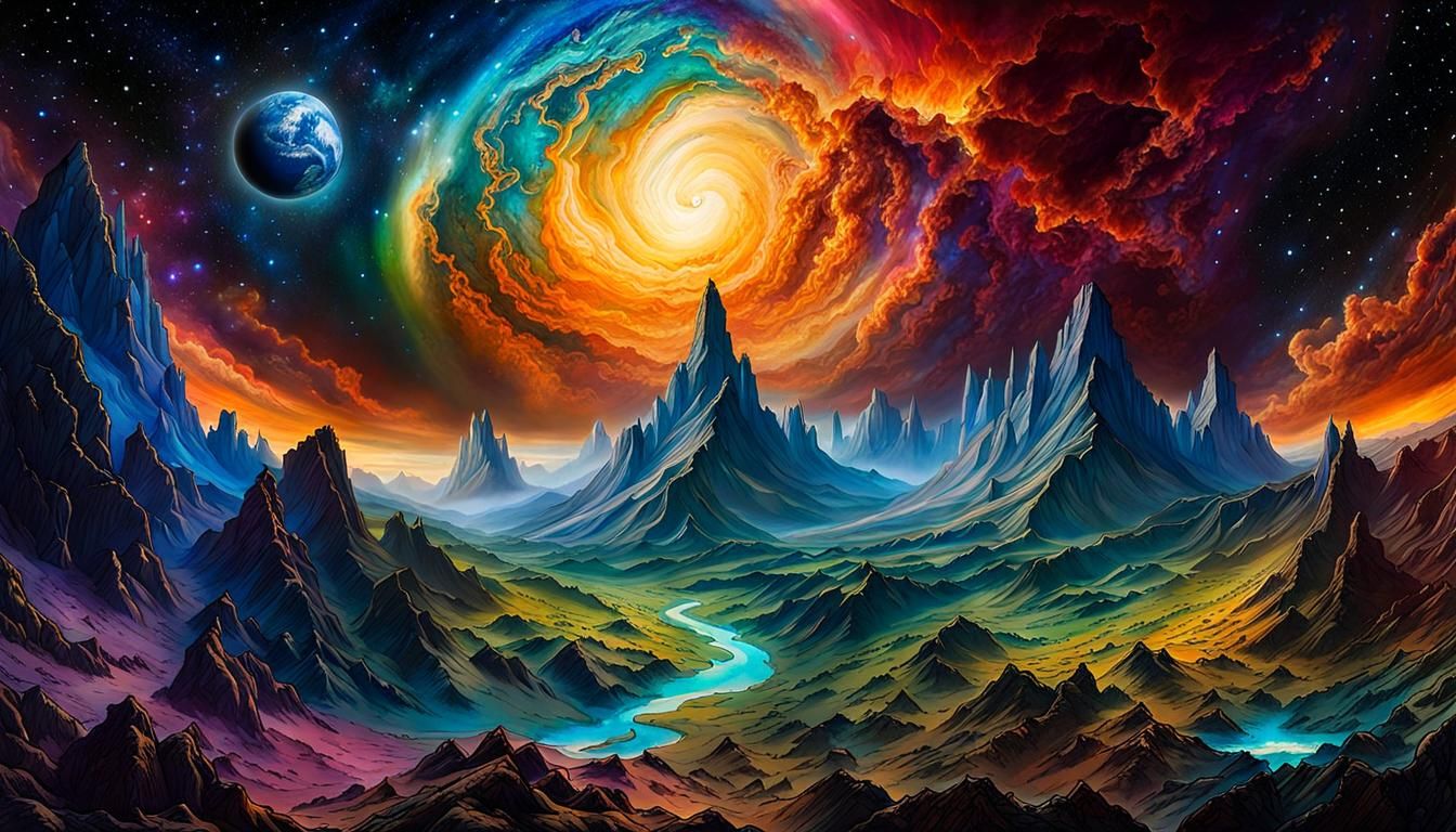 Cosmic Earth Art Masterpiece with Alcohol Ink Effect