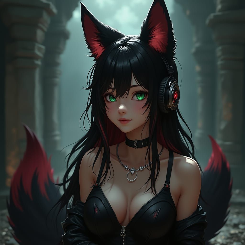 Mysterious Fox Maiden in Ancient Ruins