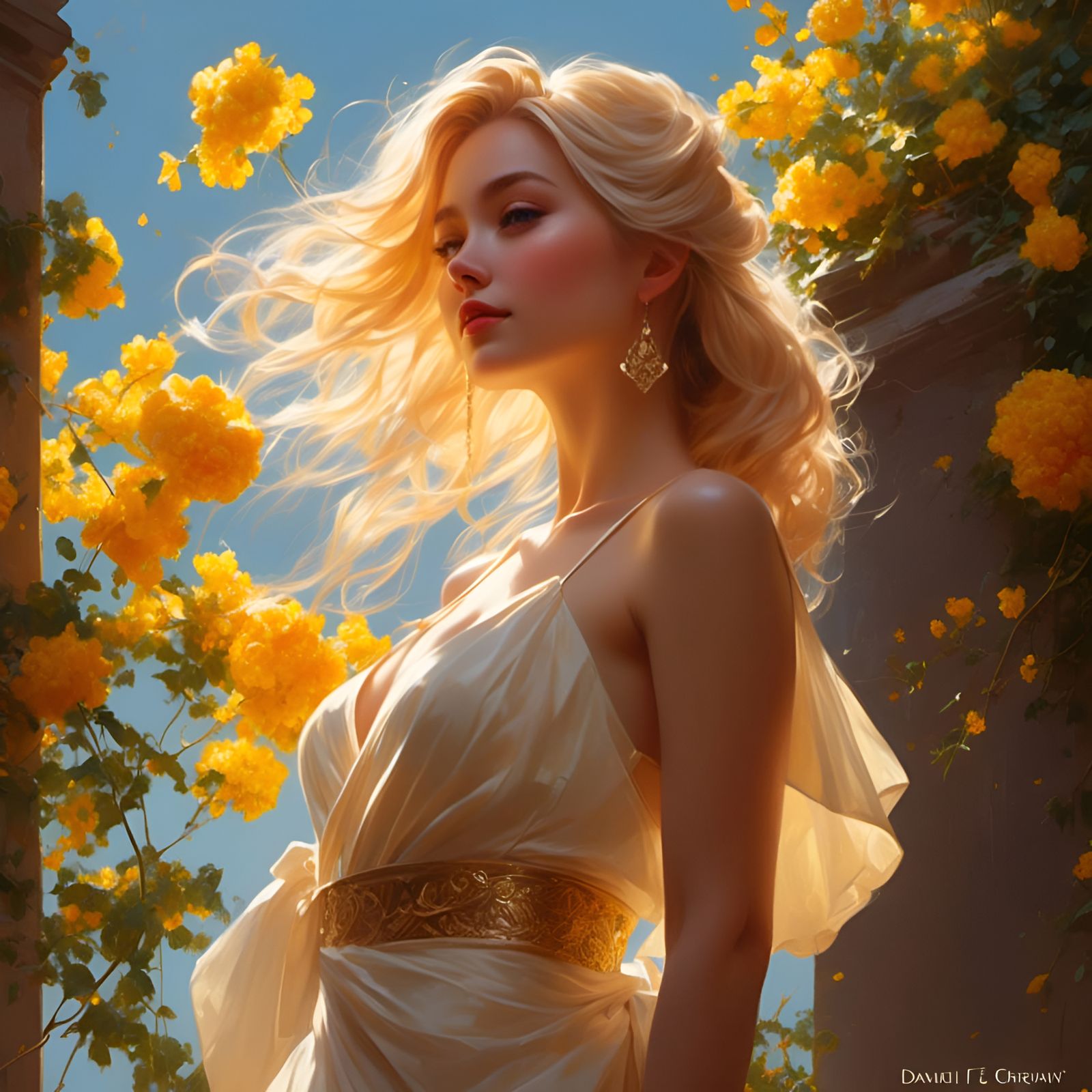 Gorgeous Blonde Woman Portrait in Sunny Garden