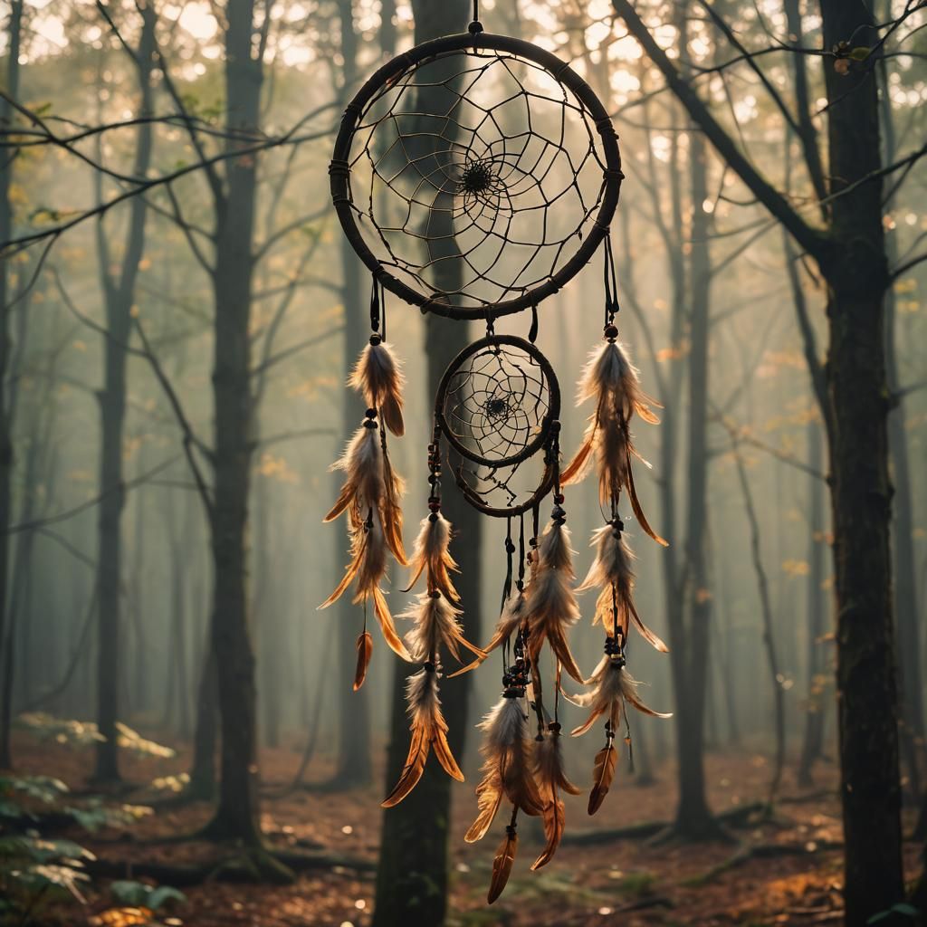Dream Catcher in Misty Forest: Cinematic Film Still