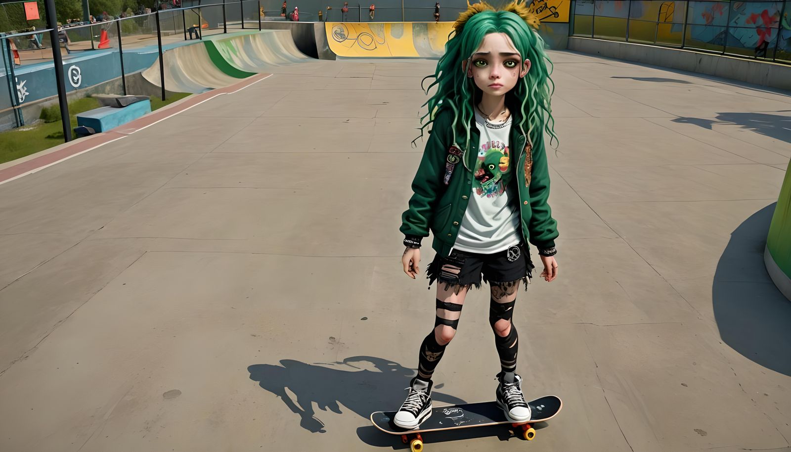 Adorable Freckled Punk Girl in Skate Park