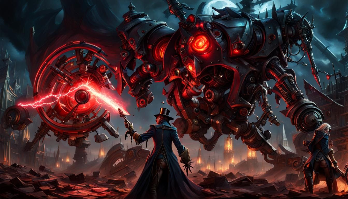 Lightning Mage Attacked by Steampunk Robot
