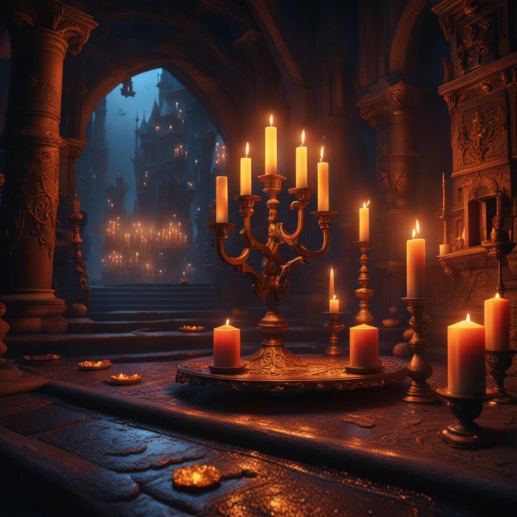 Fantastical Candlelit Scene in Detailed Matte Painting