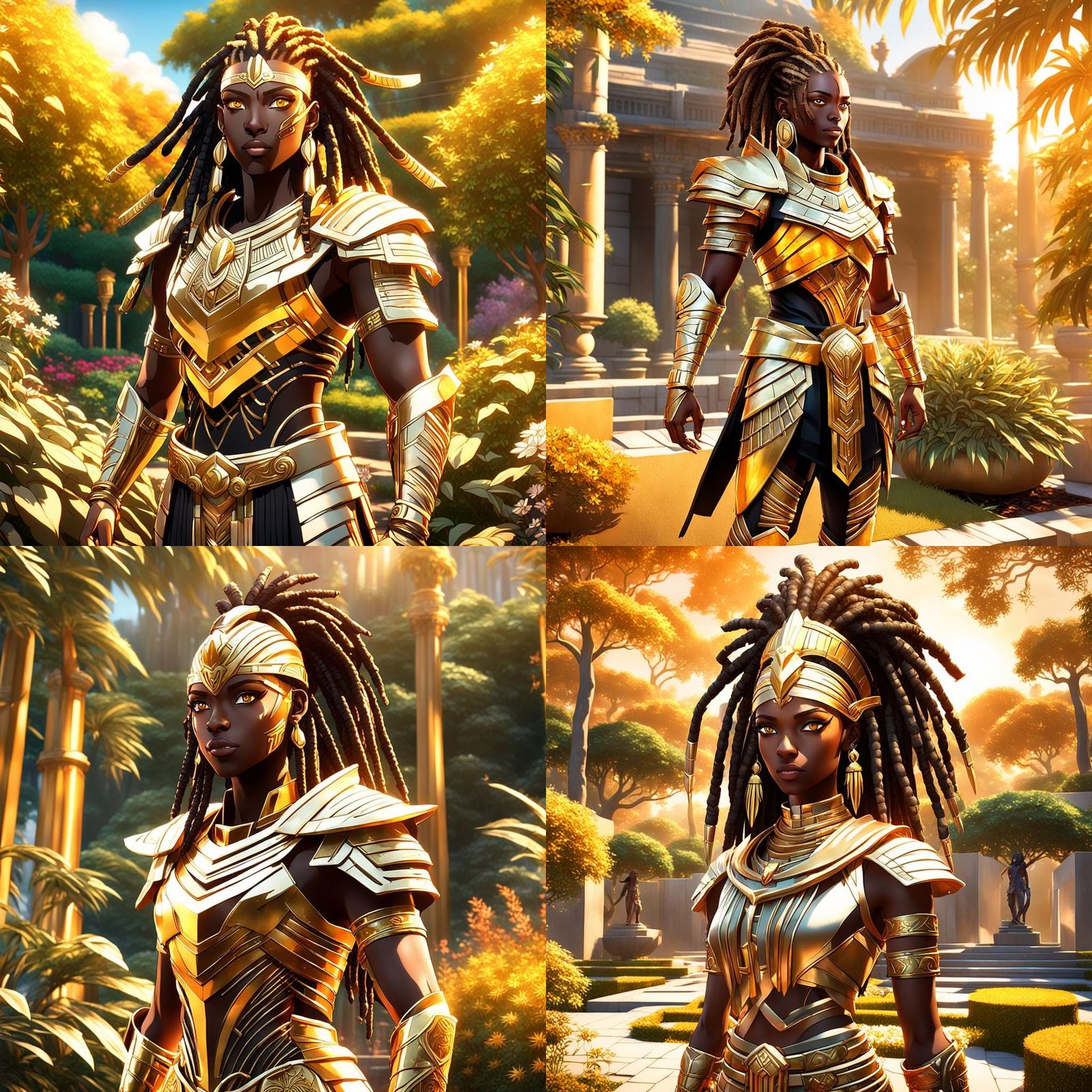 Confident Young Warrior in Vibrant Garden, Anime Style