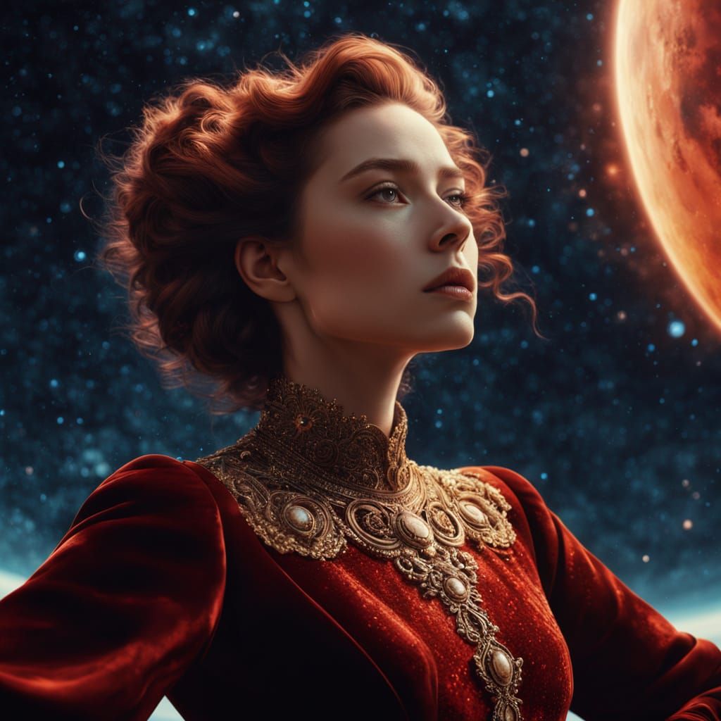 Surrealistic Portrait of a Woman in Velvet, Floating Amidst ...