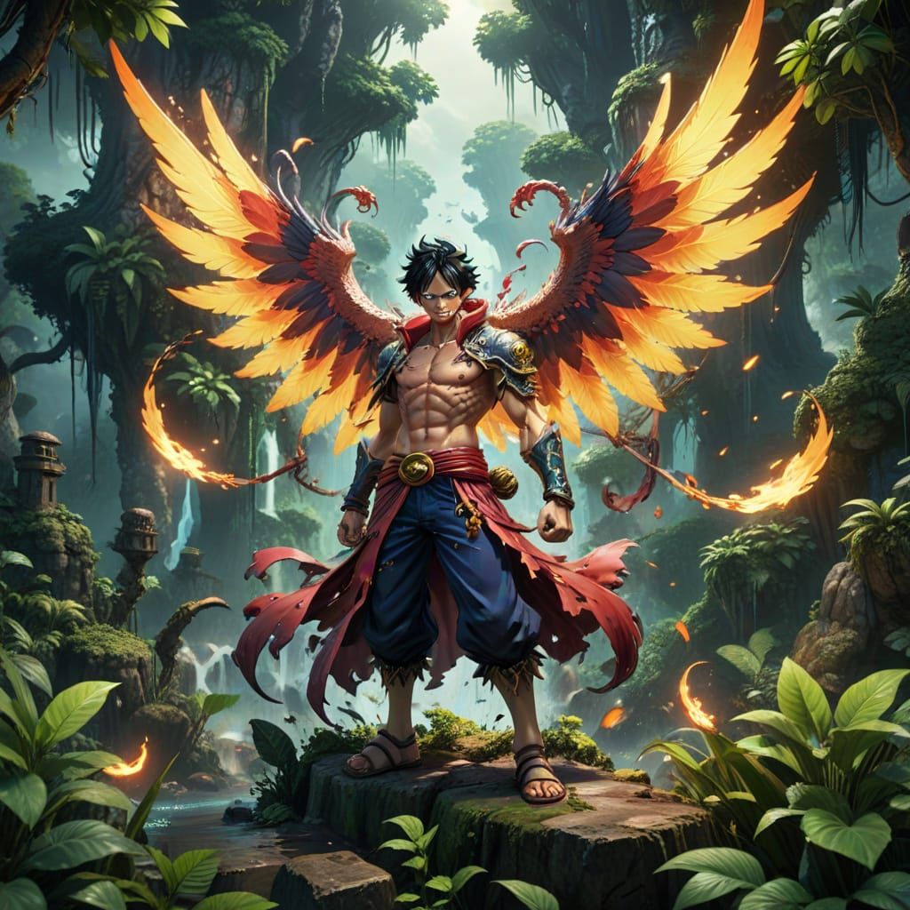 Cyberpunk Anime Heroine in Vibrant Jungle Landscape