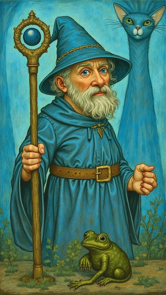 Madonna, Wizard, Cat and Frog in Renaissance Style