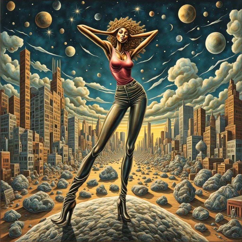 Heroic Comic Cartoon in Cosmic Cityscape