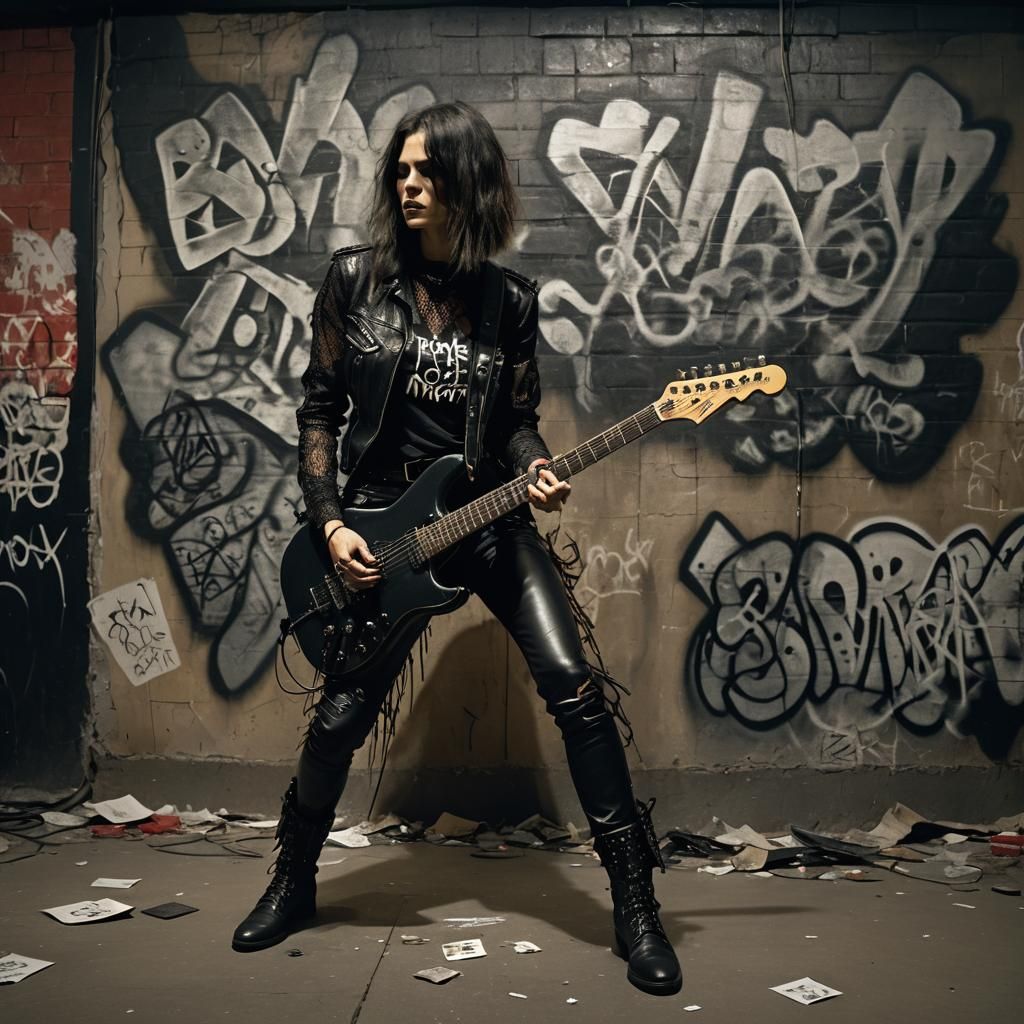 Electric Guitarist in Gritty Cyberpunk Style