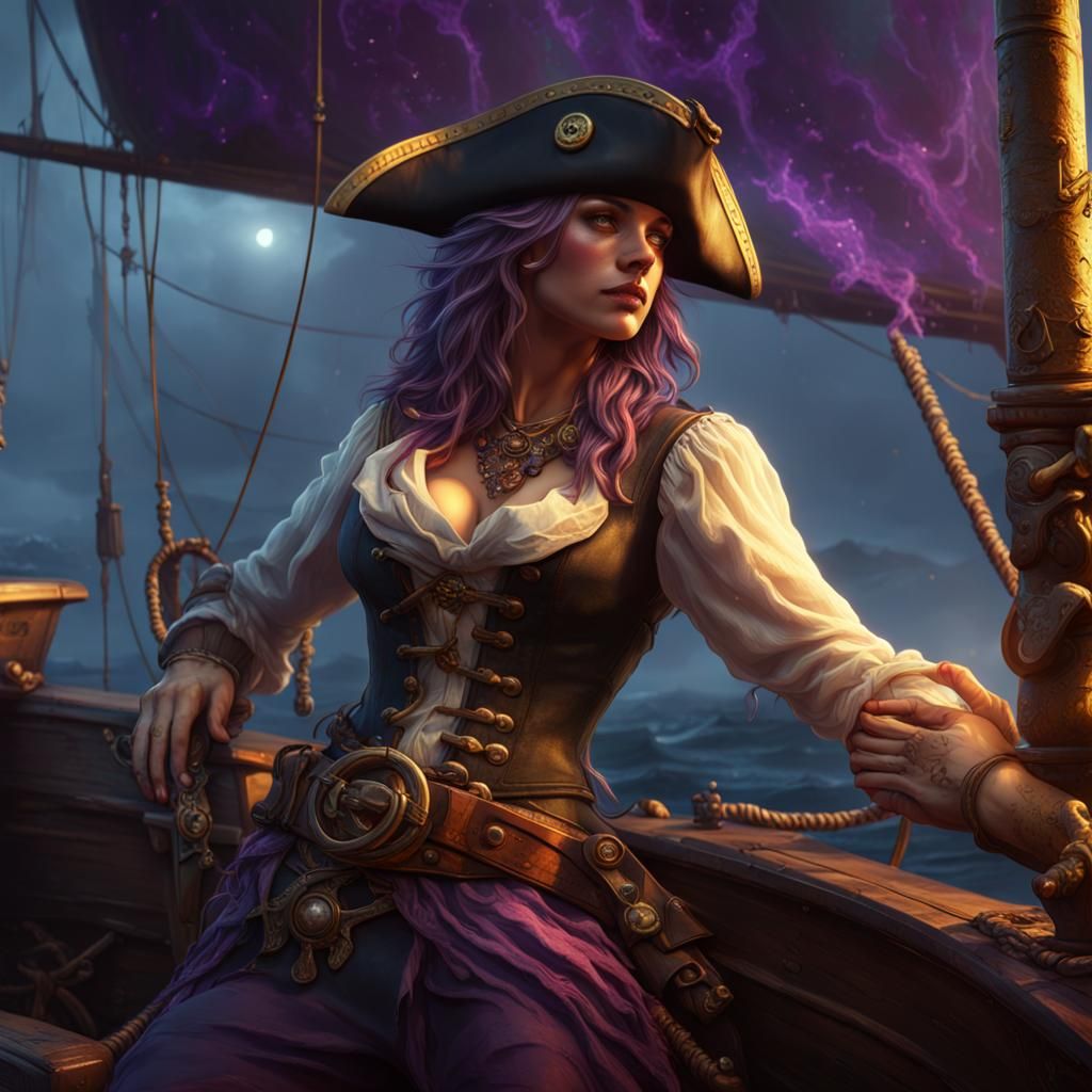 Female Pirate in Star Market: Dark Fantasy Art