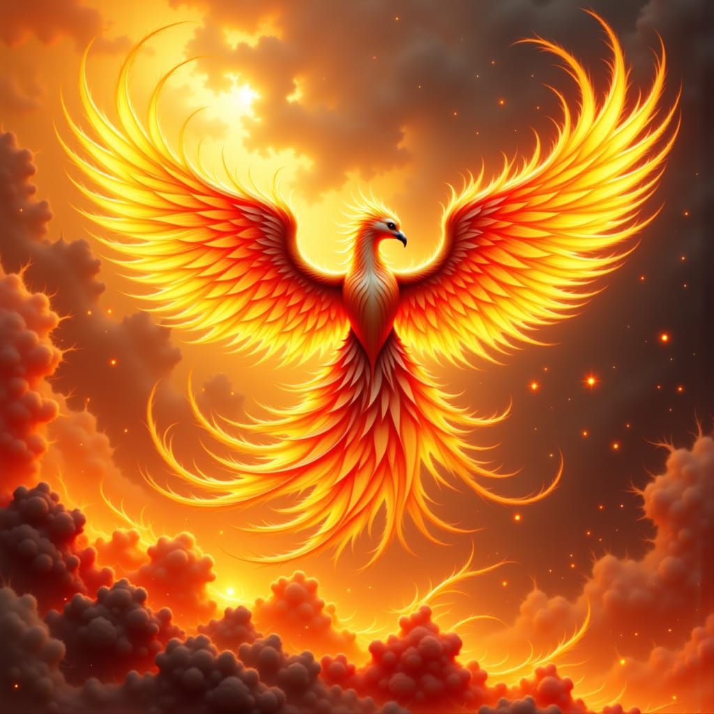 Fiery Phoenix in Flight: Surreal Digital Art