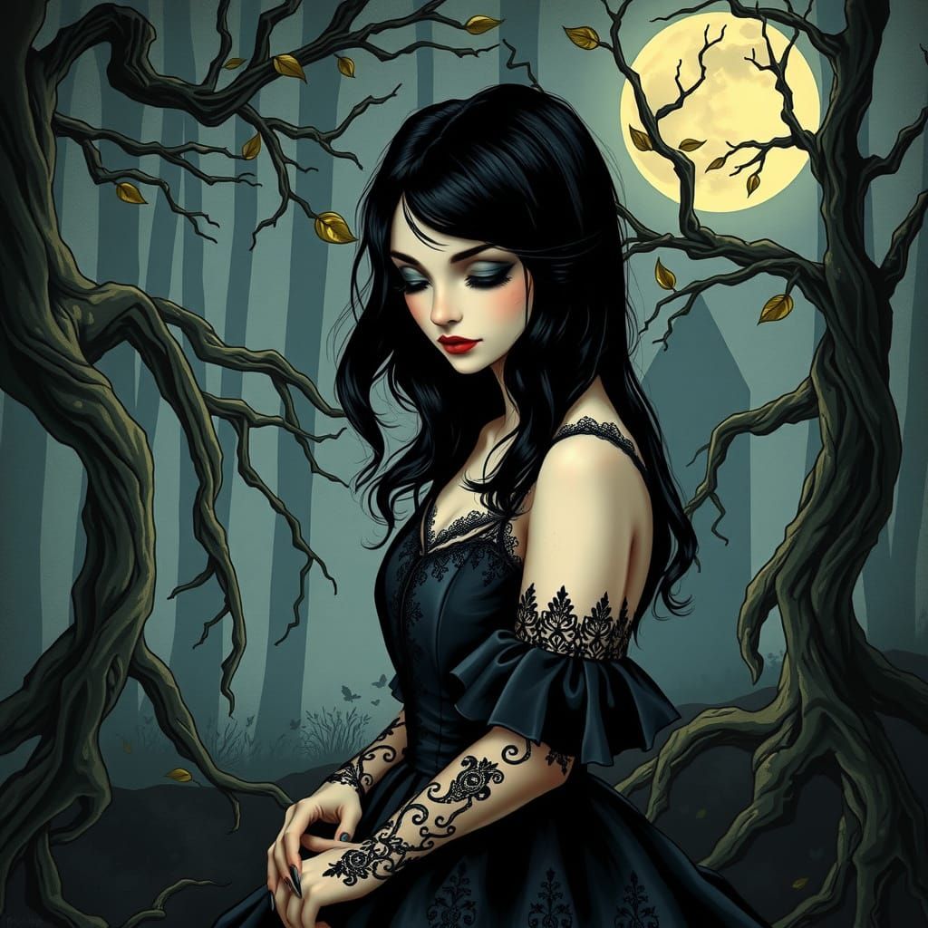 Ethereal Victorian Enchantress in Mystical Forest