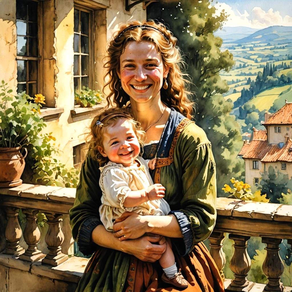 Mother and Daughter in Rembrandt Style