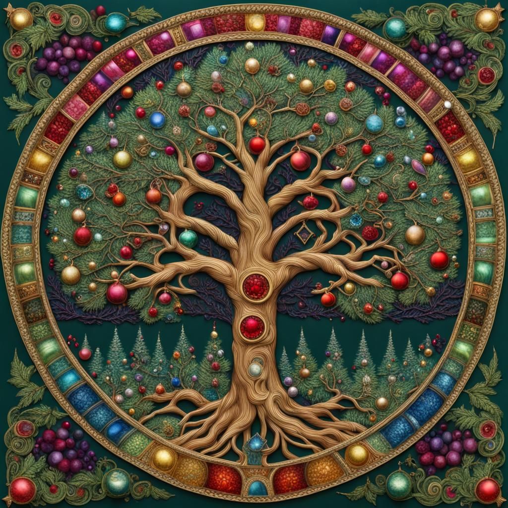 Intricate Jewel-Toned Tree of Life Christmas Tree