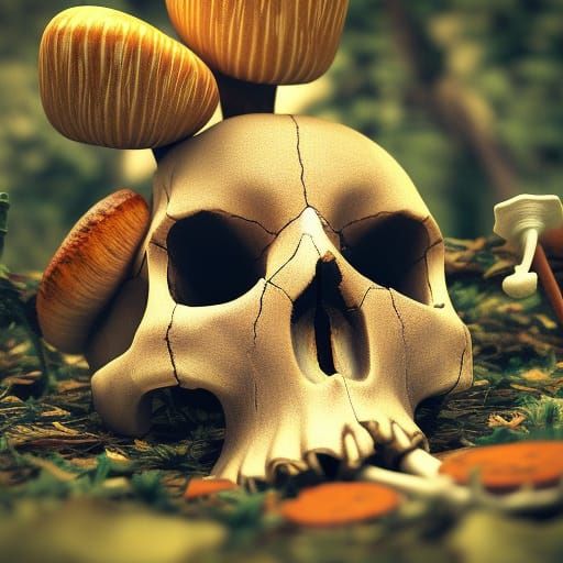 Jackrabbit Skull Smoking in Dark Forest, Hyperrealism