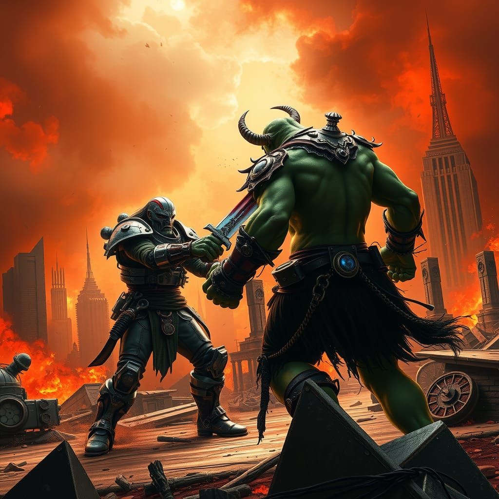 Dystopian Landscape upon which an epic battle rages between ...