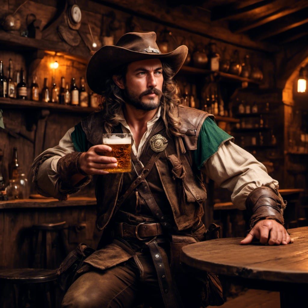 Ranger Enjoying Ale in Cozy Tavern