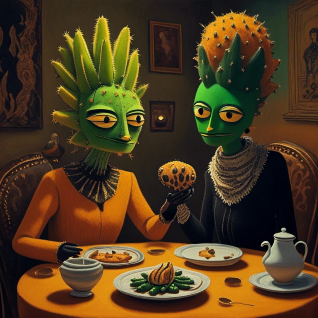 Romantic Dinner for Two: Warm Oil Painting