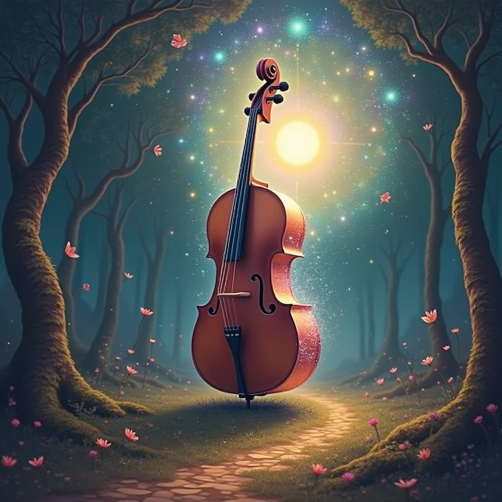 Upright Cello Ascends to Cosmic High Heart in Vibrant, Ether...
