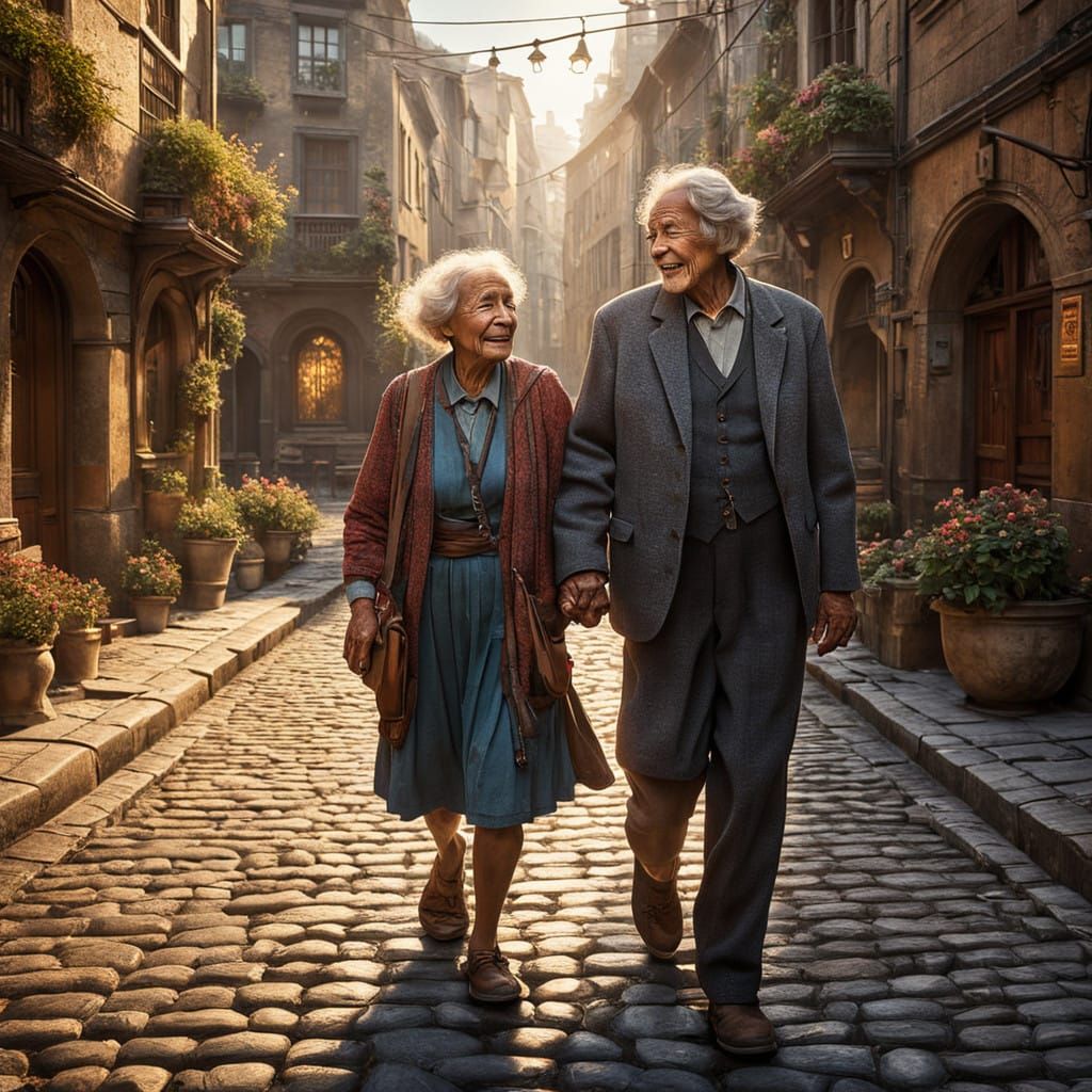 Love Endures Through Life's Trials in a Warm Sunny Day Portr...