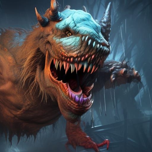 Hyperrealistic Monster with Large Teeth: Detailed Art