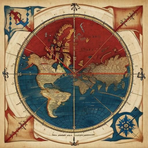 Antique Pirate Map on Parchment with Paths