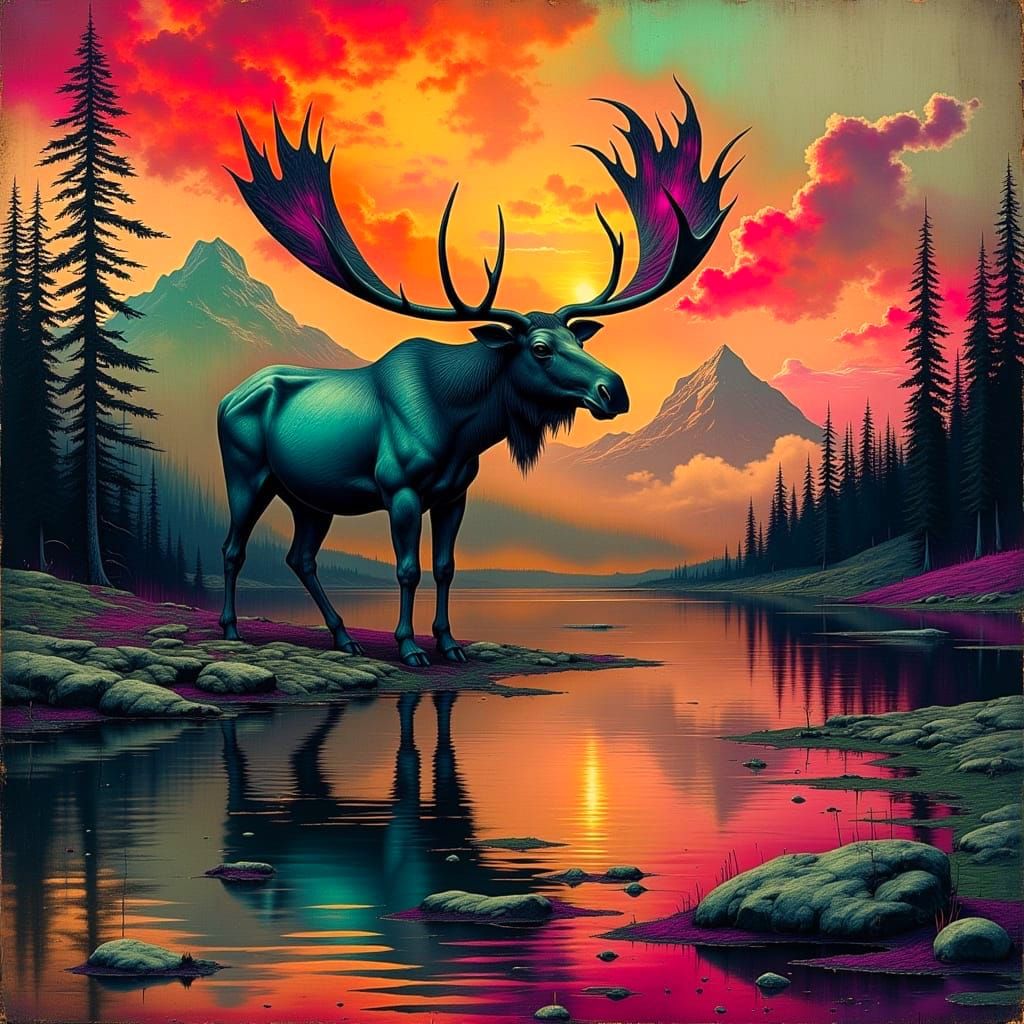 Regal Moose at Sunset in the Mountains