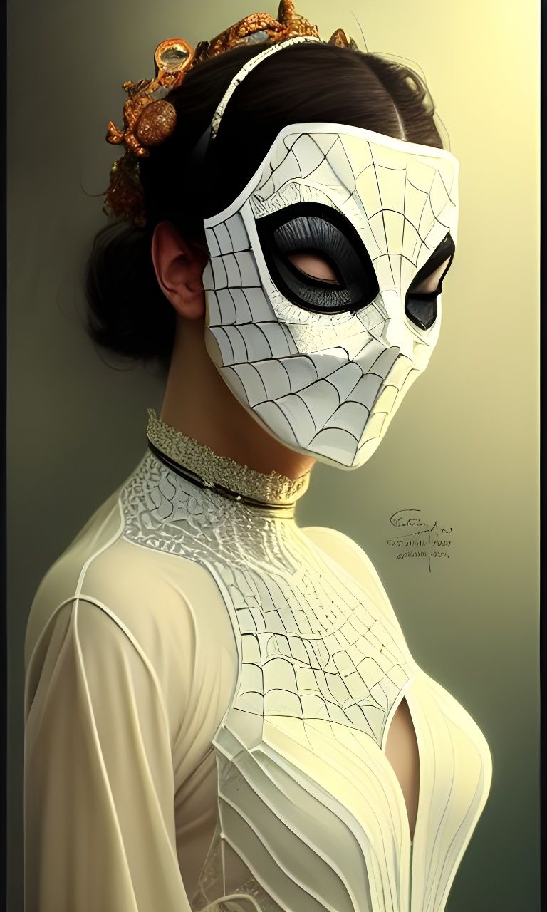 Woman in Porcelain Mask, Hyperdetailed Portrait