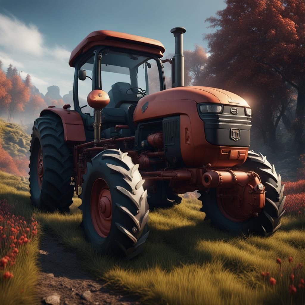 Fantastical Tractor: Detailed Matte Painting in Deep Color