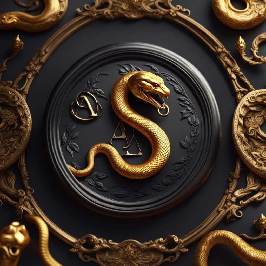Golden Snake Black Letter Wax Seal Art