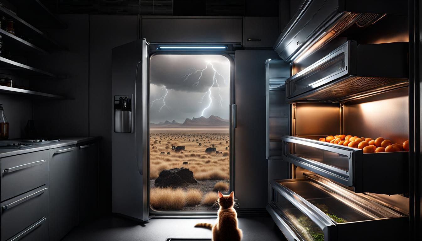 Barren Steampunk Landscape with Schroedinger's Cat